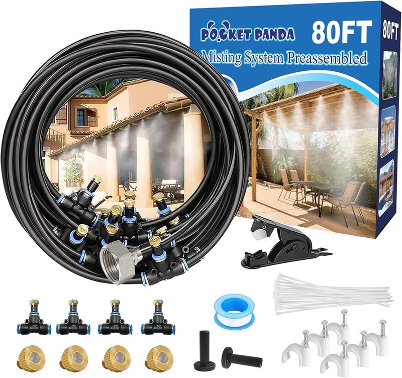 POCKET PANDA Pre-Assembled Misters for Outside Patio,Outdoor Water Misting Cooling System,80FT|24M.Backyard Mist Kit for Garden,Greenhouse,Deck,Umbrella,Canopy,Pool,Porch.Trampoline Sprinkler,Party Accessories - Image 1